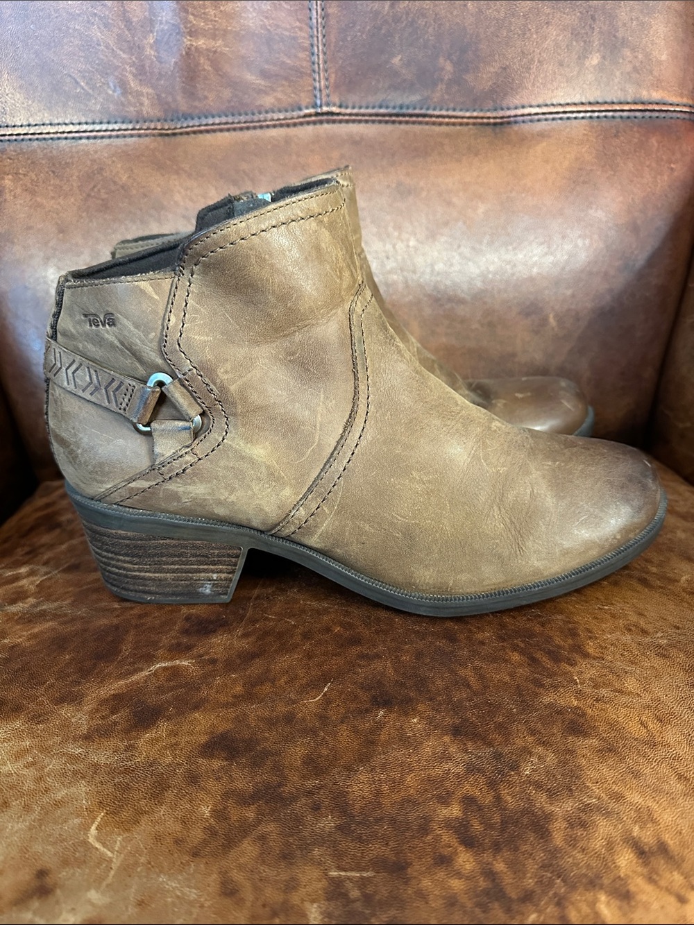 Teva Women’s 11 Brown Leather Ankle Booties with Decorative Strap